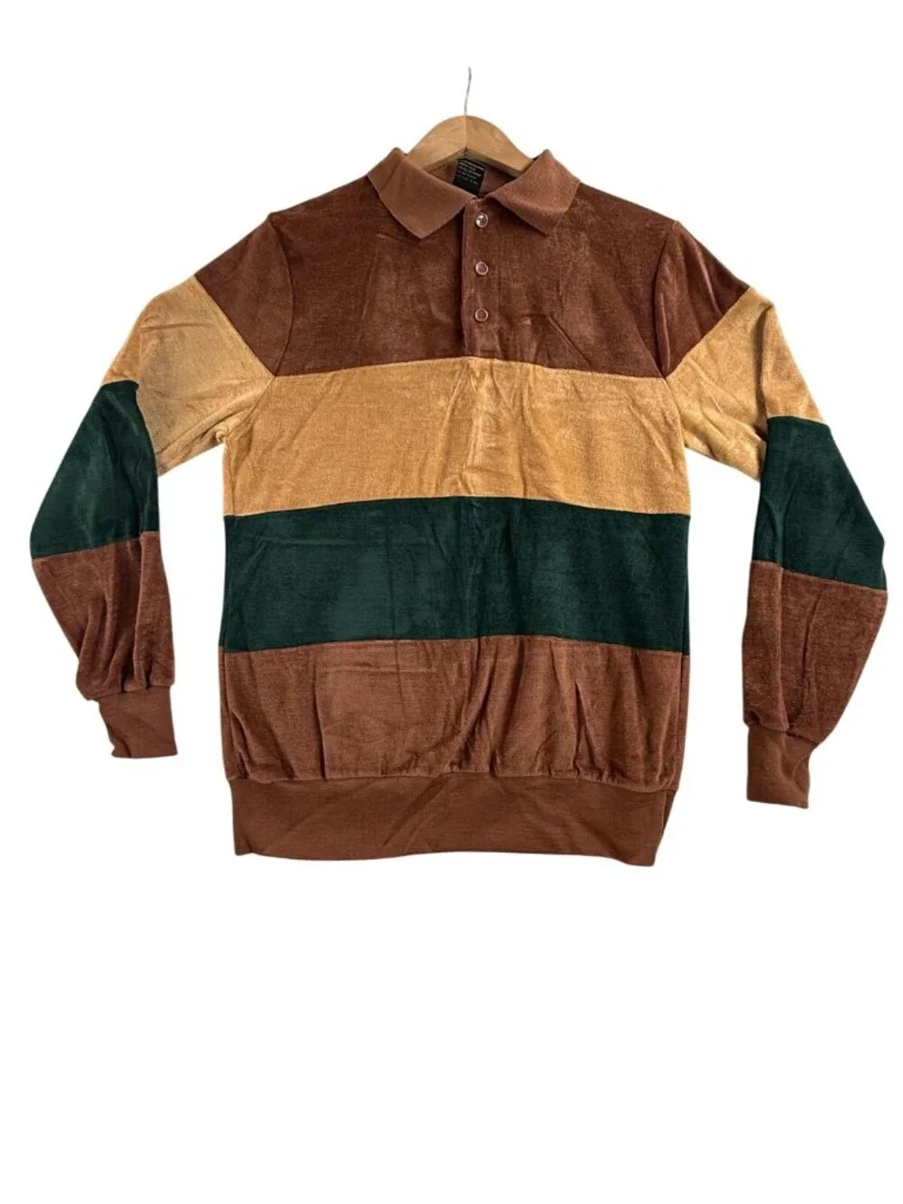 Vintage Grandee Sweater Mens Medium Multicolor Velvet Stripe Collared Pullover